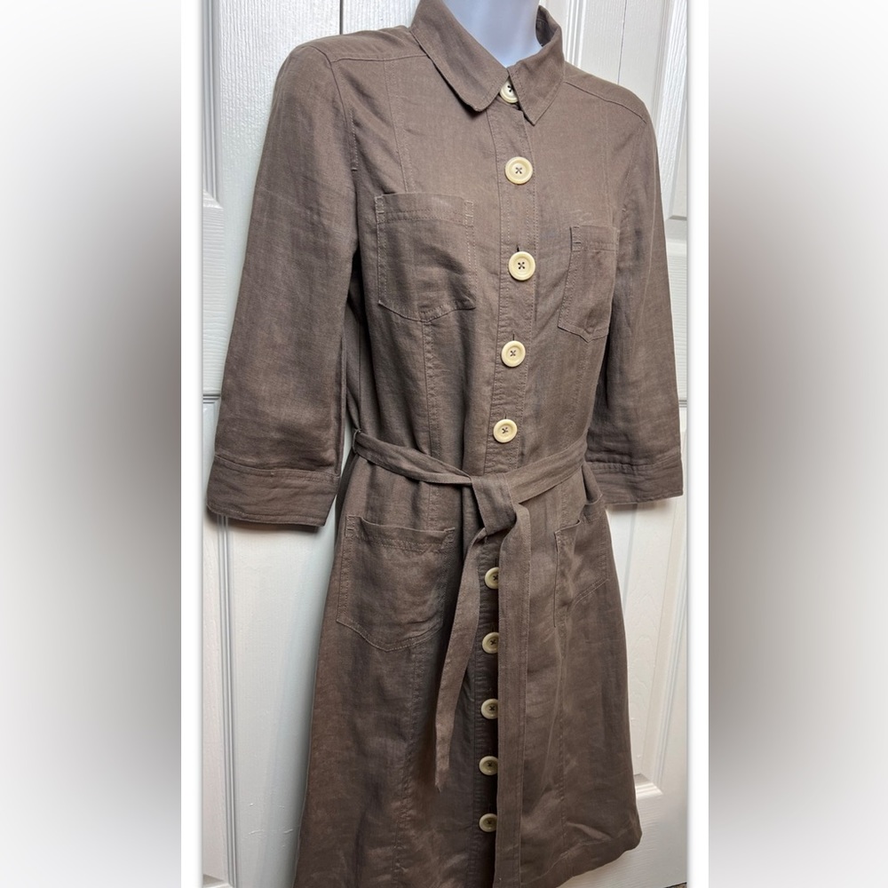 BODEN WH142 Linen Shirt Dress Button Down Brown - Picture 6 of 11